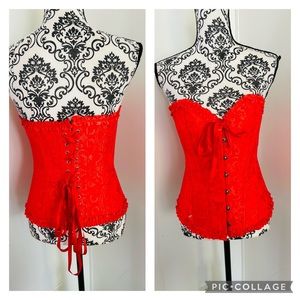 Women’s Red Satin Lace Up Bustier Corset Size XL NWOT